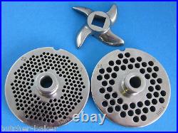 #22 3-Pc. SET with HUB Meat Food Grinder Plates for Globe CM22 Chef Mate