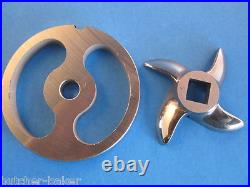 #22 Stainless Meat Grinder Sausage Stuffing Stuffer Kidney Plate & 2 Knives