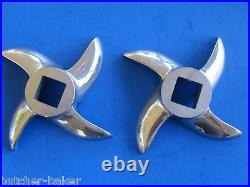 #22 Stainless Meat Grinder Sausage Stuffing Stuffer Kidney Plate & 2 Knives