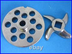 #22 x 1/2 with HUB Meat Grinder Plate & KNIFE for Hobart Weston LEM Cabelas etc