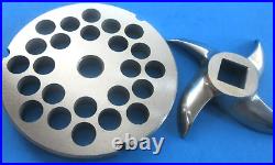 #32 x 1/2 (12 mm) hole STAINLESS Meat Grinder Plate & new Sharp Swirl Blade