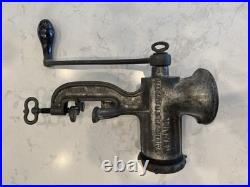 Antique Hobart Cast Iron Hand Crank Meat Grinder Tinned Made in USA Troy Ohio