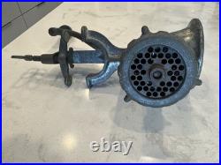 Antique Hobart Cast Iron Hand Crank Meat Grinder Tinned Made in USA Troy Ohio