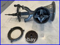 Antique Hobart Cast Iron Hand Crank Meat Grinder Tinned Made in USA Troy Ohio