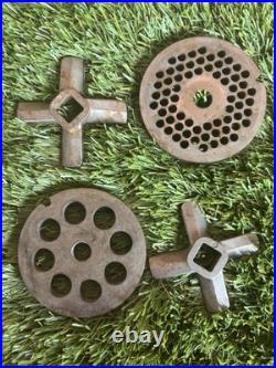 Hobart #12 Meat Grinder Parts? 2 Plates, 2 Knives? 3-16, 1-2 Grinding Plate