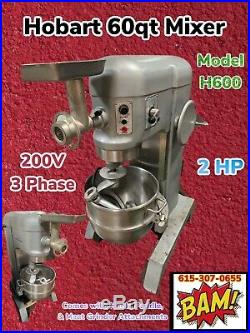 Hobart 60 Quart Mixer 230v 3 Phase- 2 HP- Meat grinder, Hook, Paddle Attach