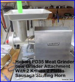 Hobart PD35 Meat Grinder Used With New Grinder Attachment 2 Knives 2-Plates Horn