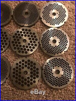 LOT OF 9 Stainless Steel Meat Grinder Plates #32, 1/8, 3202 & More 4D 1/2W