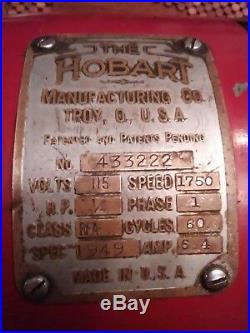VINTAGE HOBART 1949 MEAT GRINDER 1/4 HP 115V Single Phase. 1750 Speed