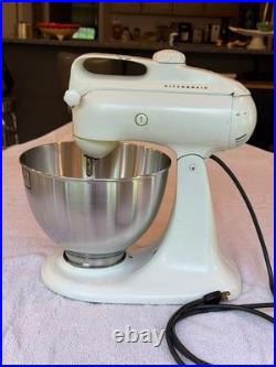 Vintage KitchenAid Model 4C Mixer, White, + slicer, shredder, meat grinder