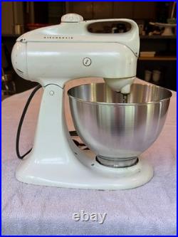 Vintage KitchenAid Model 4C Mixer, White, + slicer, shredder, meat grinder