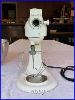 Vintage KitchenAid Model 4C Mixer, White, + slicer, shredder, meat grinder
