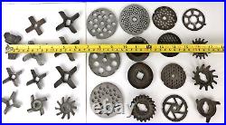 Vintage Lot of Meat Grinder Plates & Blades 27 Pieces Butter Cutter Bread Crumbe