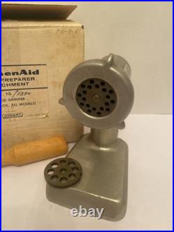 Vintage Original Kitchen Aid Hobart Food Grinder Metal Attachment With Wood Pusher
